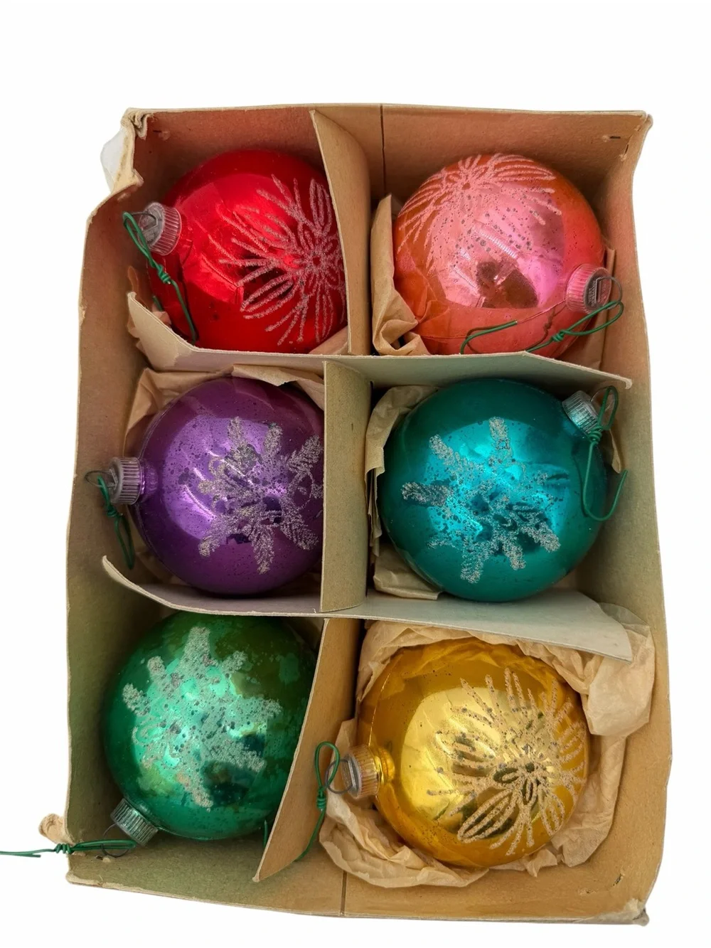 Vintage Christmas Lot Of 6 West Germany Plastic Patterned Ball Ornaments.